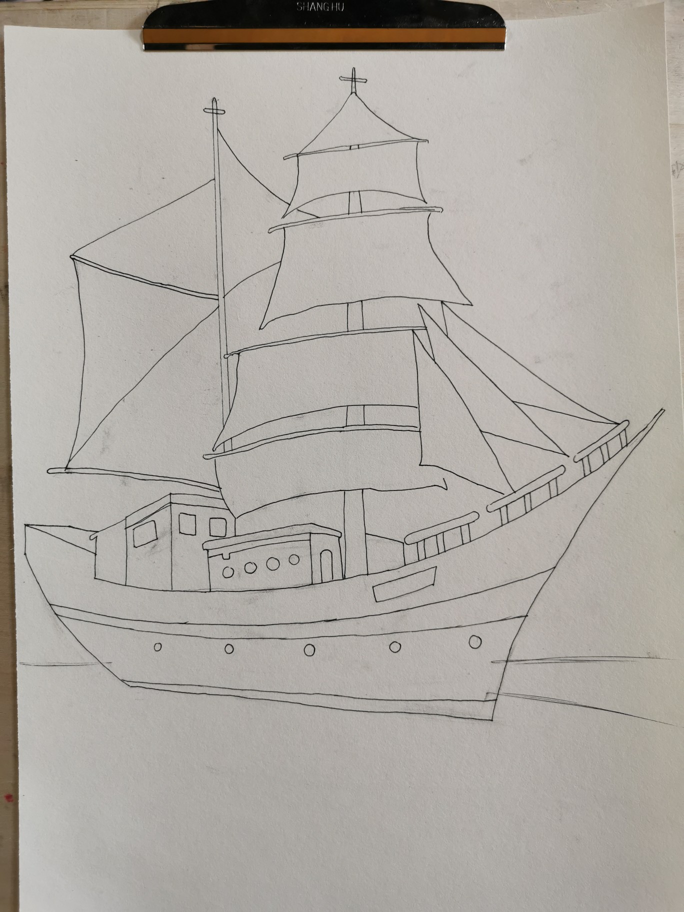 钢笔素描帆船写生
