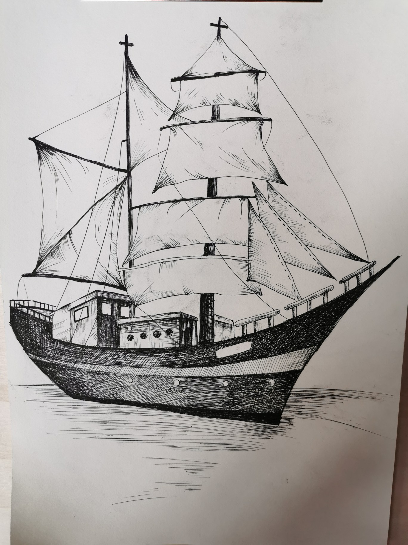 钢笔素描帆船写生
