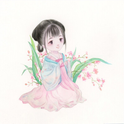 可爱 古风彩铅画 手绘作者:vc琼琼