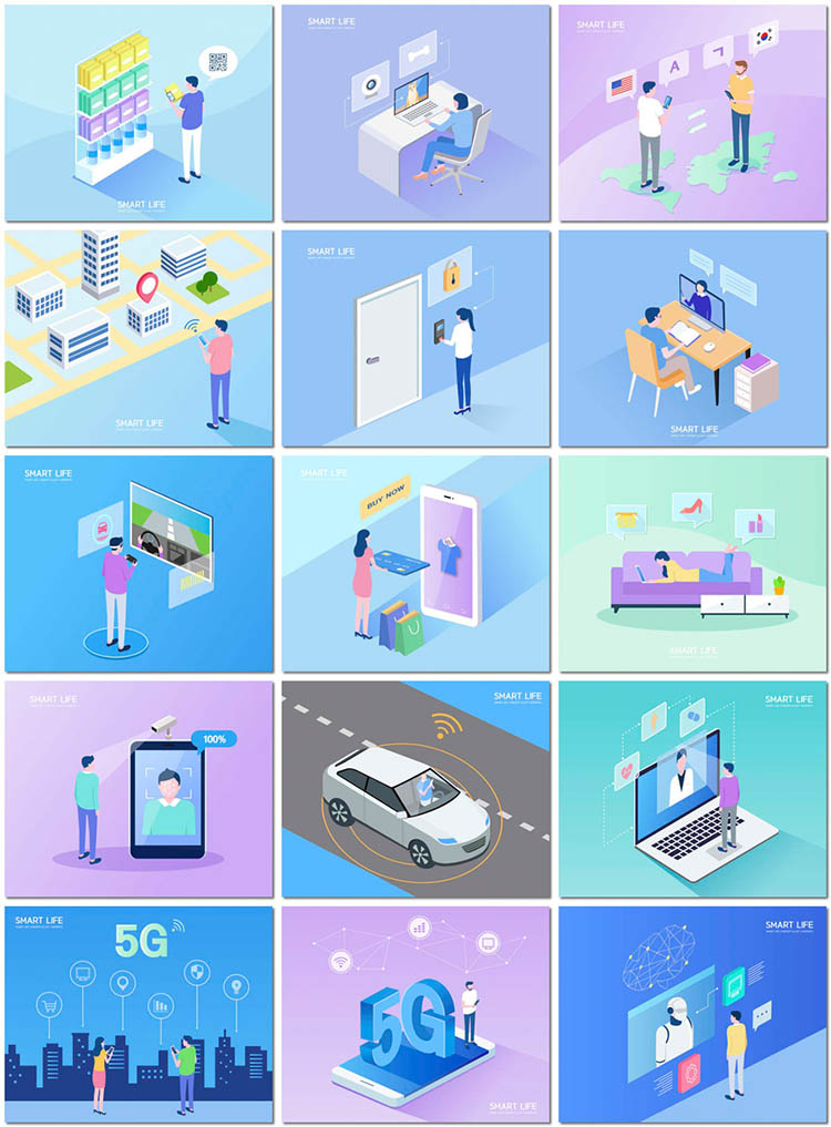 5d立体5g通讯人物互联网信息商务办公插图插画海报设计模板素材
