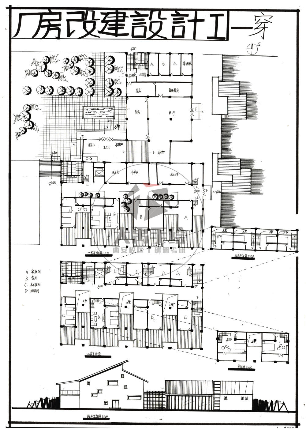 今日分享二:厂房改建设计--大禹手绘2020寒假班建筑快题作品欣赏