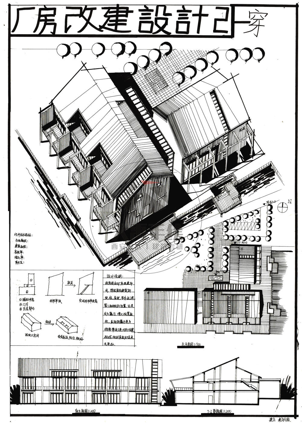 今日分享二:厂房改建设计--大禹手绘2020寒假班建筑快题作品欣赏