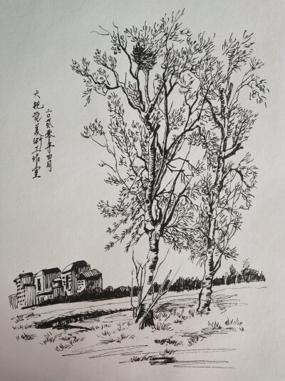 黑白速写风景