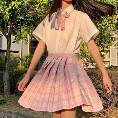 「少女心事」兔姬舍原创jk制服裙日本正统粉色格子短裙学生百褶裙
