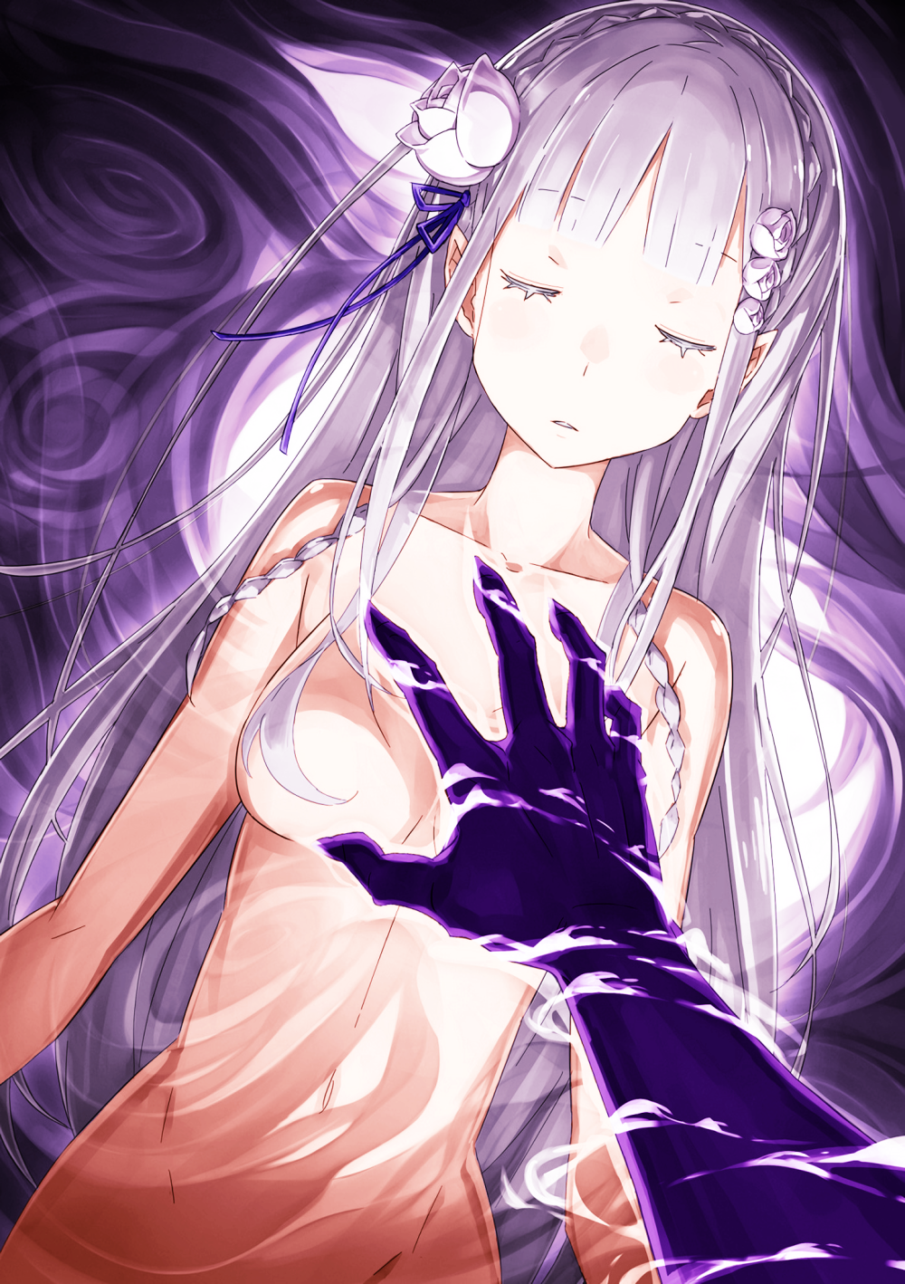 人物插画/手绘/女生头像/壁纸/锁屏/背景/美少女/银发/银长直/紫瞳/白