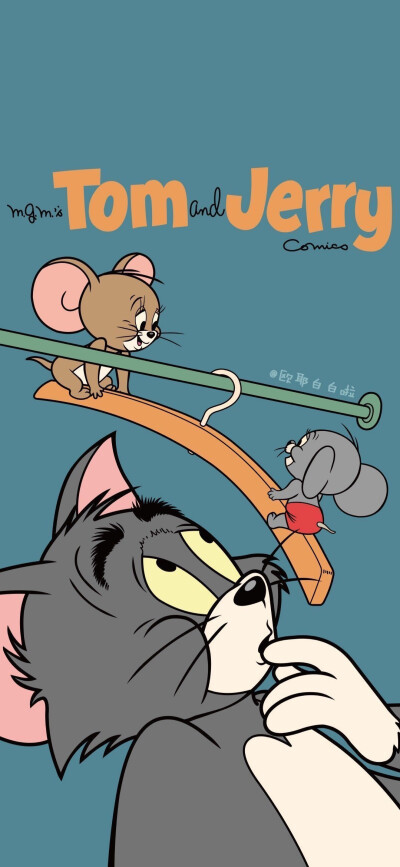 猫和老鼠 cr:@欧耶白白啦插画手绘/潮流ins/可爱卡通/旧漫壁纸/锁屏