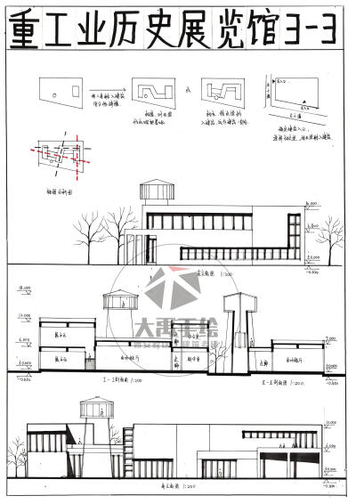 今日分享二:重工业历史展览设计-大禹手绘2020寒假班建筑快题作品