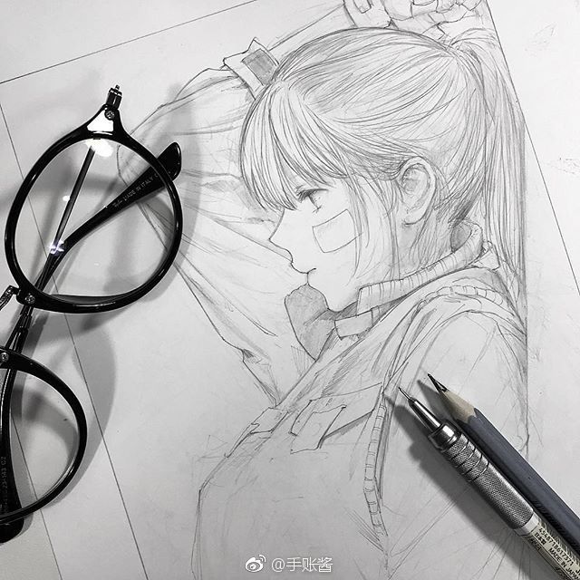 人物黑白动漫素材插画绘画线稿手绘女生男生长发短发