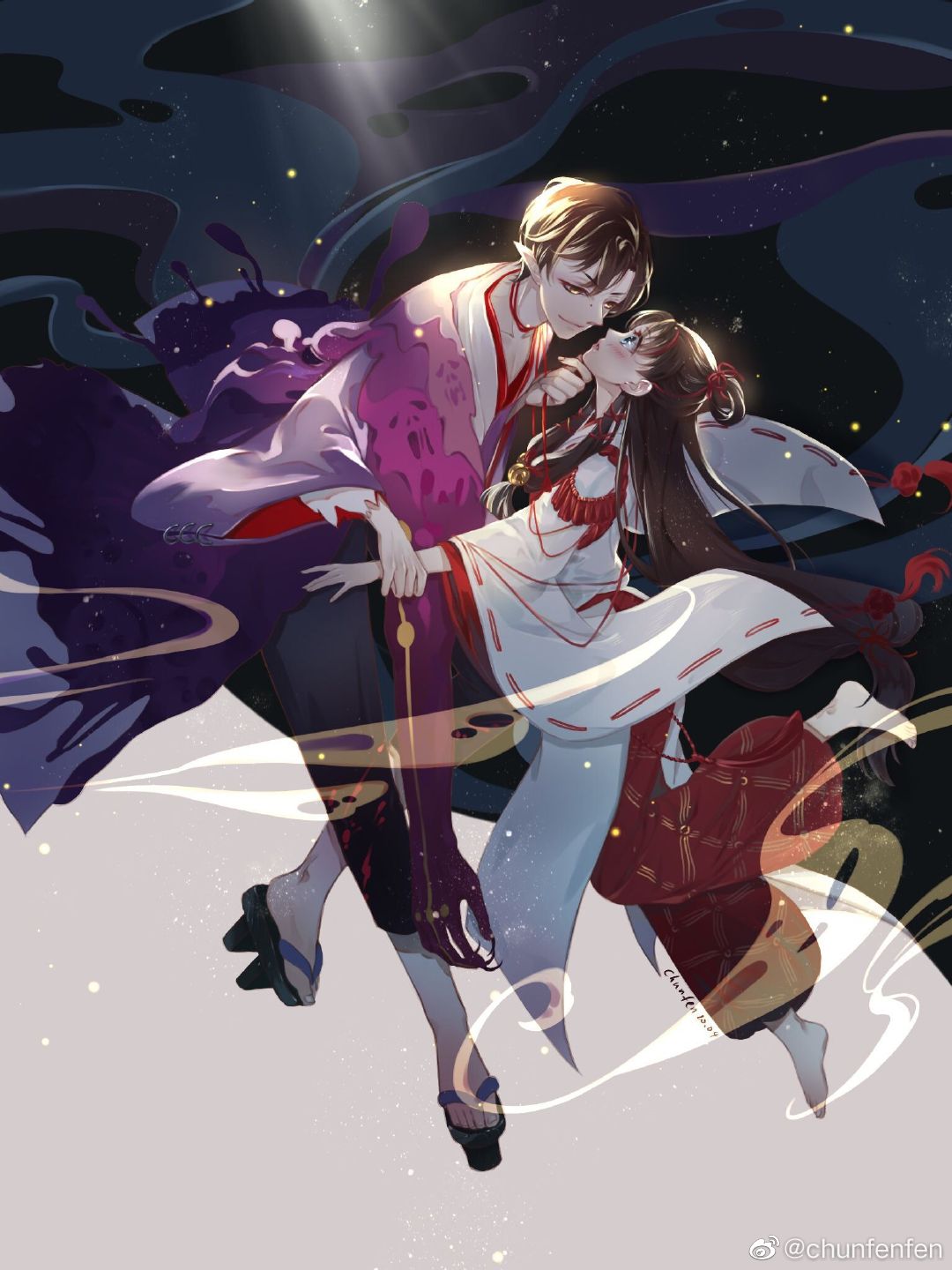 阴阳师鬼童丸&缘结神,鬼神cp,童缘画师微博:chunfenfen