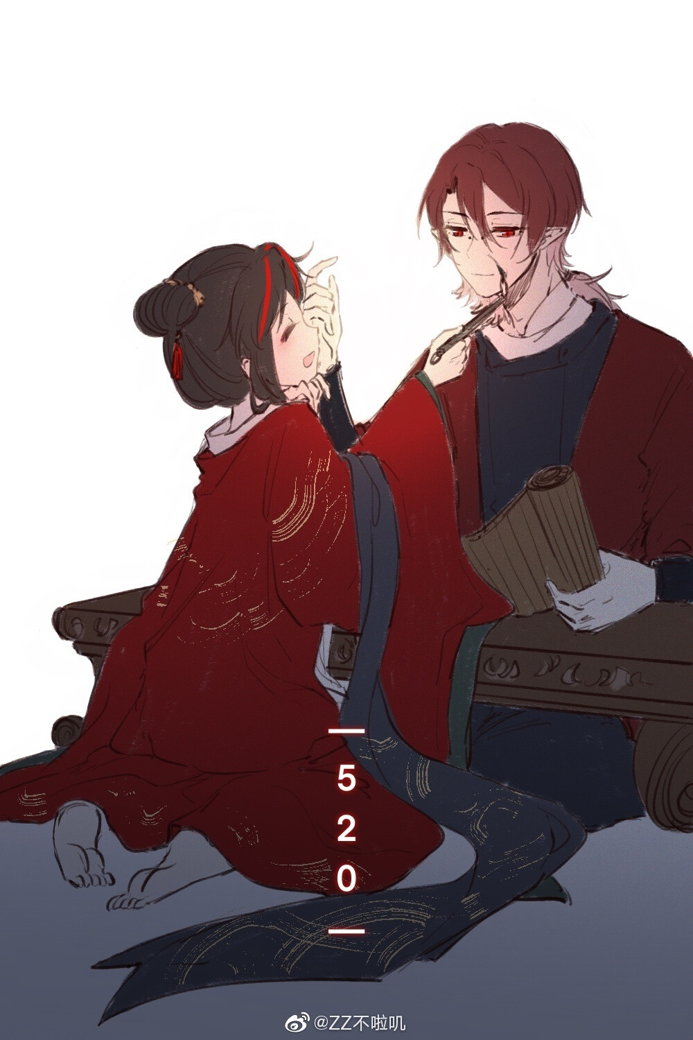 阴阳师鬼童丸&缘结神,鬼神cp,童缘画师微博:zz不啦叽