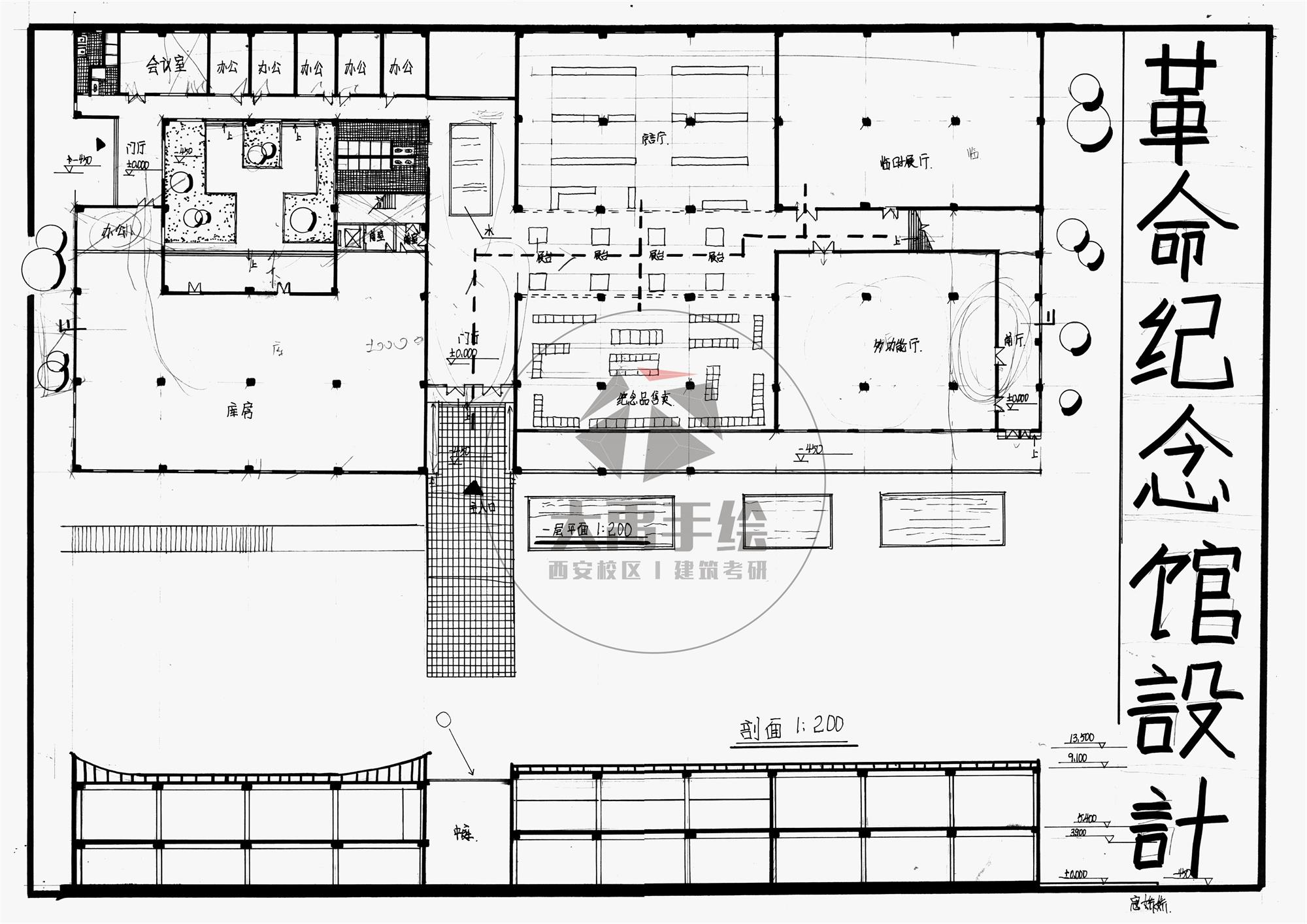 今日分享一:革命纪念馆设计--大禹手绘2020寒假班建筑快题作品欣赏