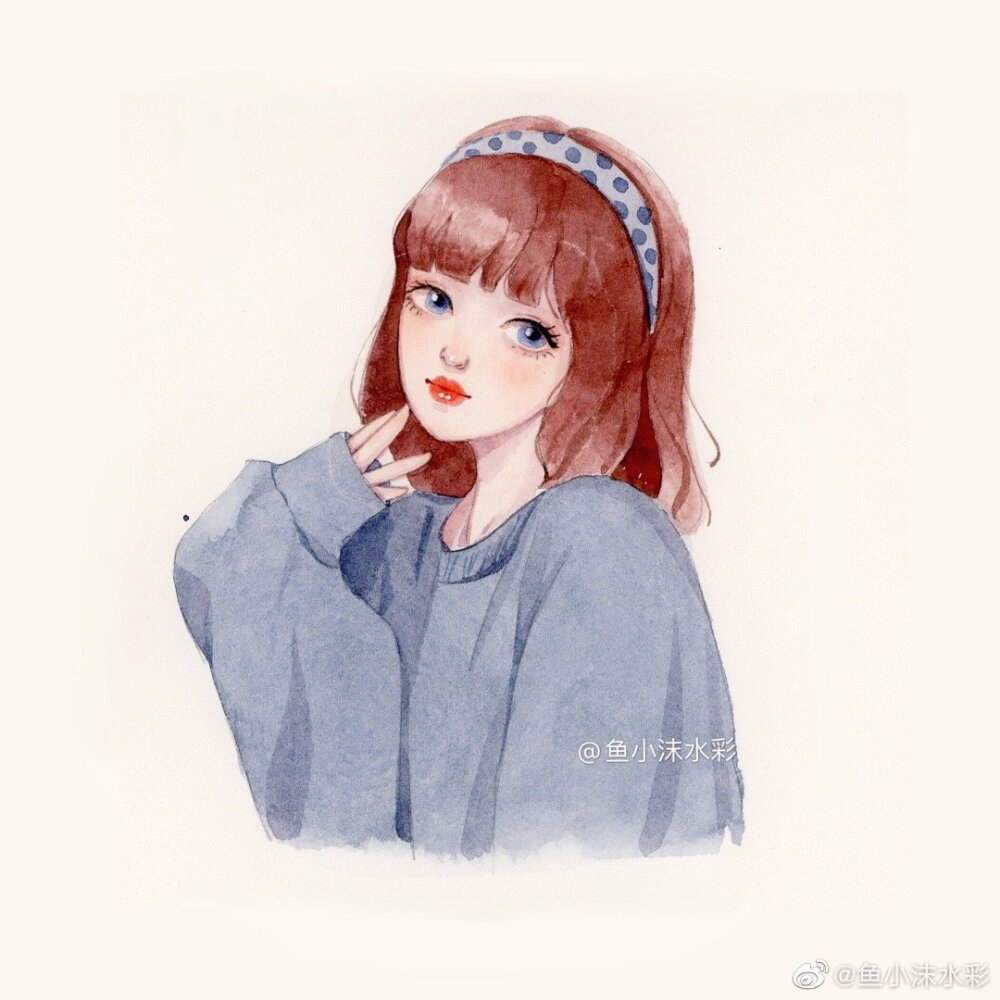 女孩头像,作者:鱼小沫水彩,来自微博