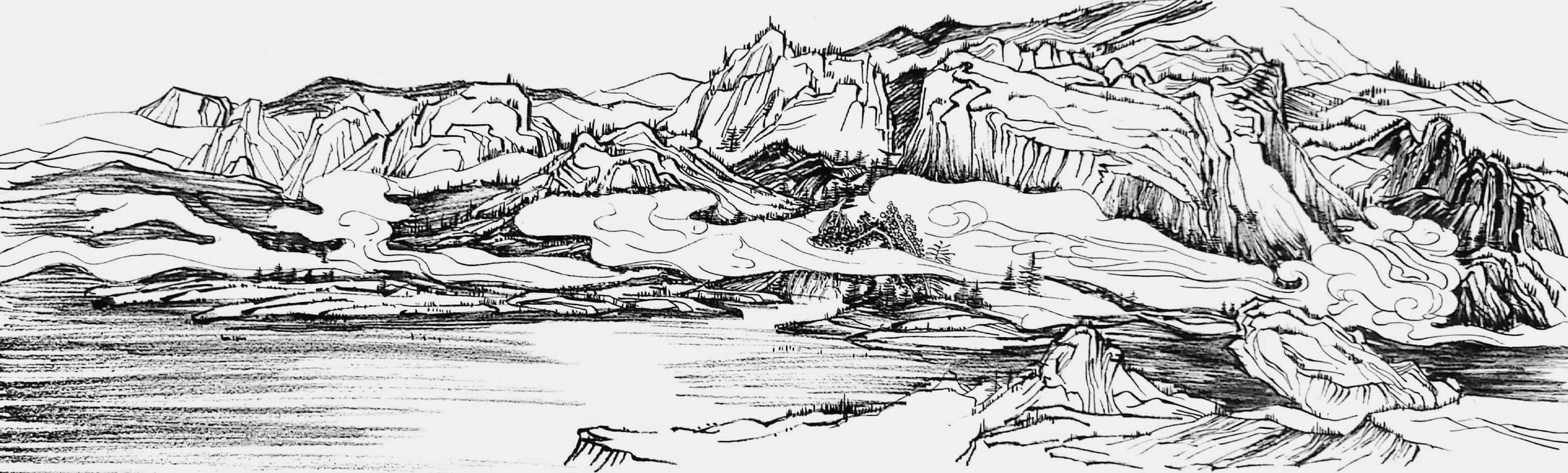 钢笔素描,临摹山水画