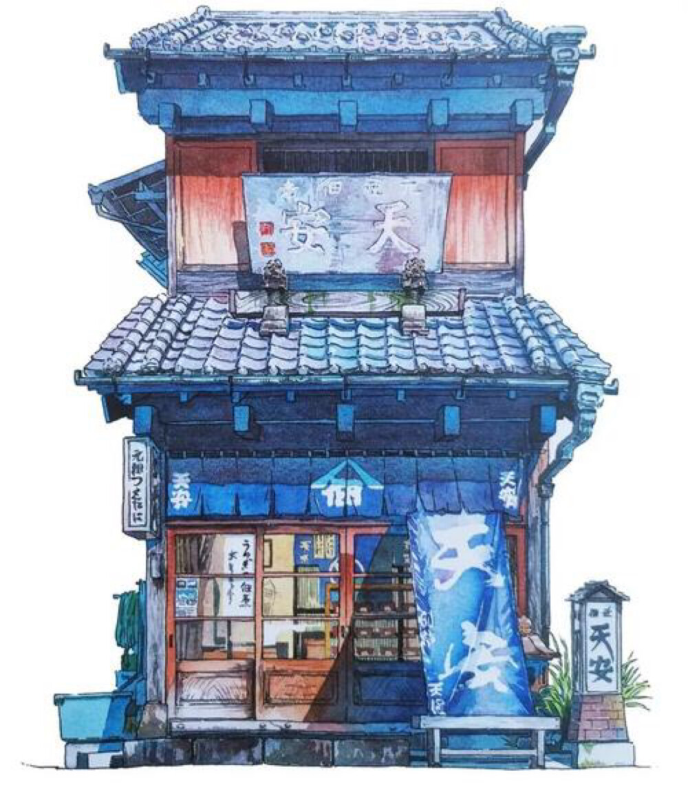 水彩建筑日式杂货店