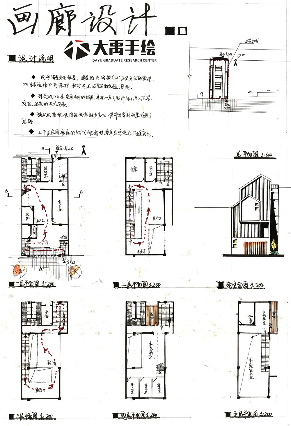 今日分享二:画廊设计--大禹手绘建筑快题优秀作品欣赏