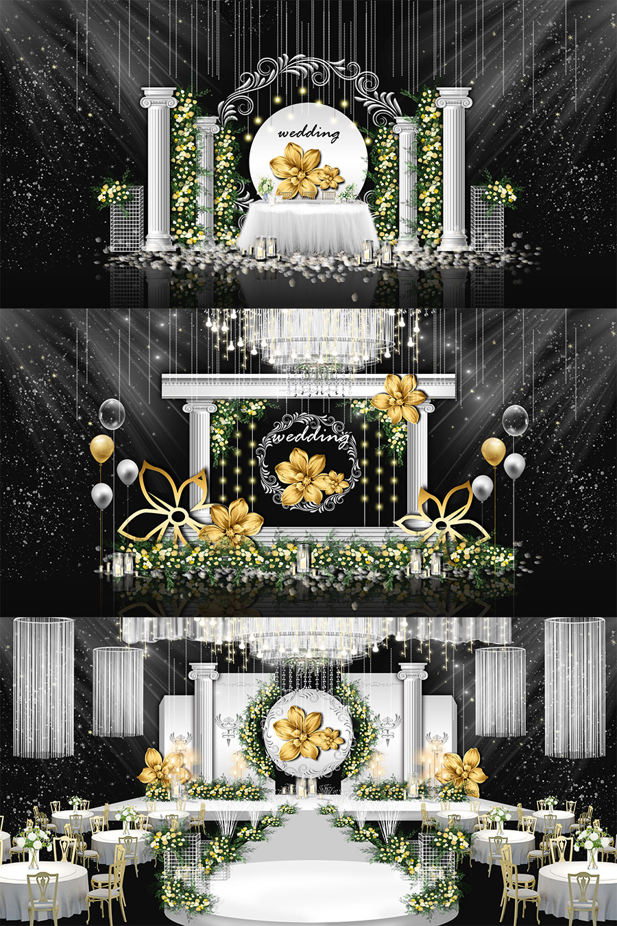 白色浪漫欧式婚礼舞台签到迎宾区效果图psd模板设计素材