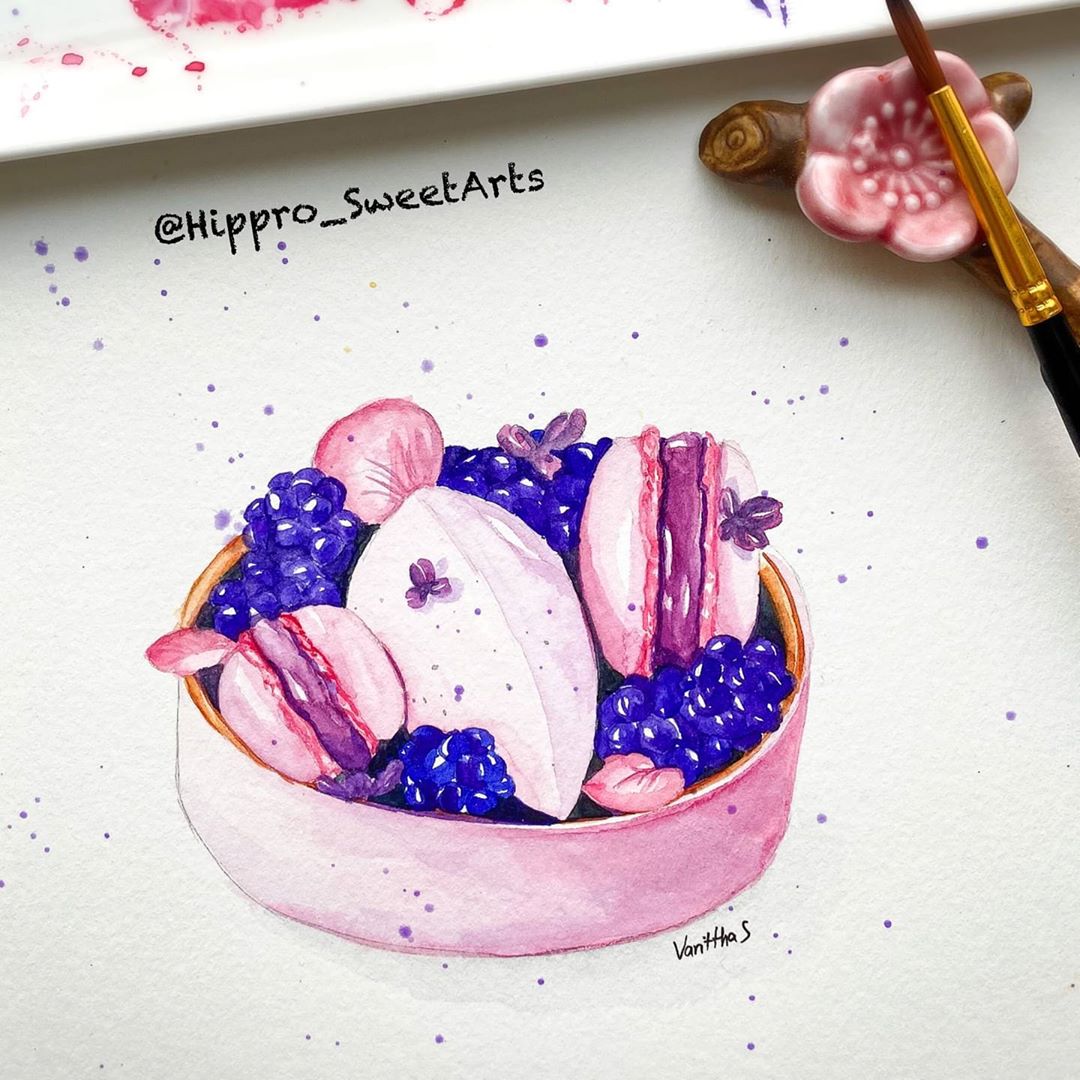 cr hippro_sweetarts 手绘美食,水彩画,美味视觉色彩