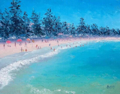 油画,插画图,蓝色,深色大海