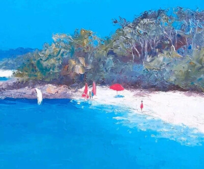 油画,插画图,蓝色,深色大海