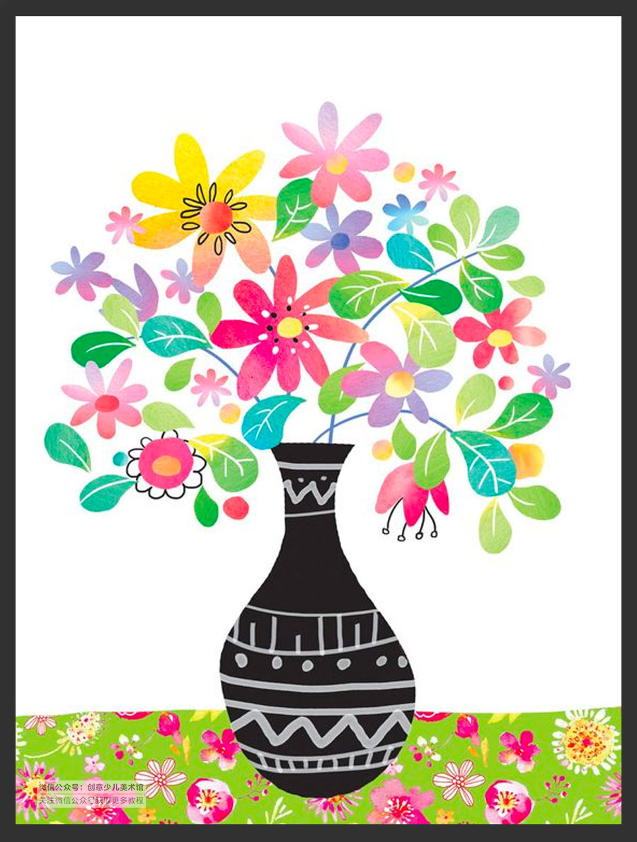 花与花瓶.来自微信公众号:创意少儿美术馆