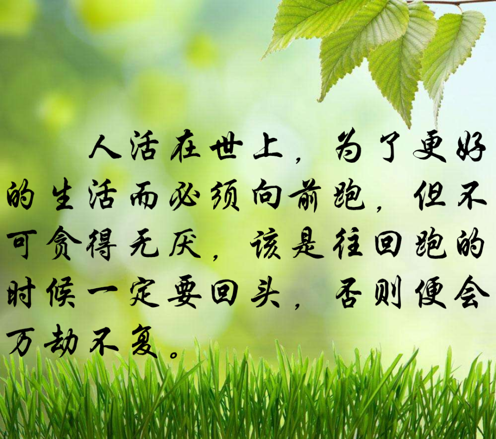 人活在世上,为了更好的生活而必须向前跑,但不可贪得无厌,该是往回跑