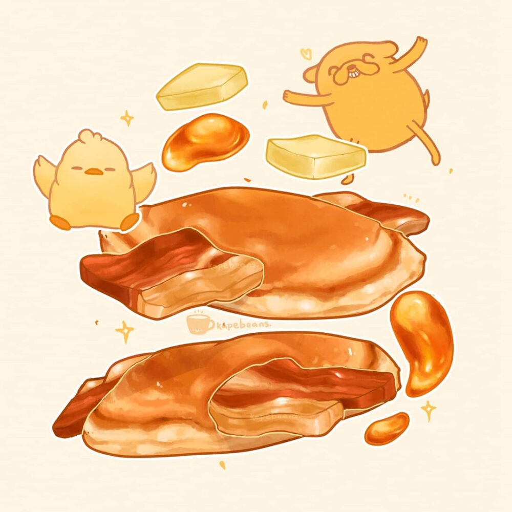 cr: kapebeans 手绘美食插画,萝卜,吐司汉堡寿司.美味