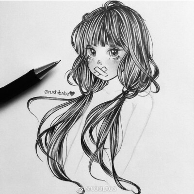人物黑白动漫素材插画绘画线稿手绘女生男生长发短发转载