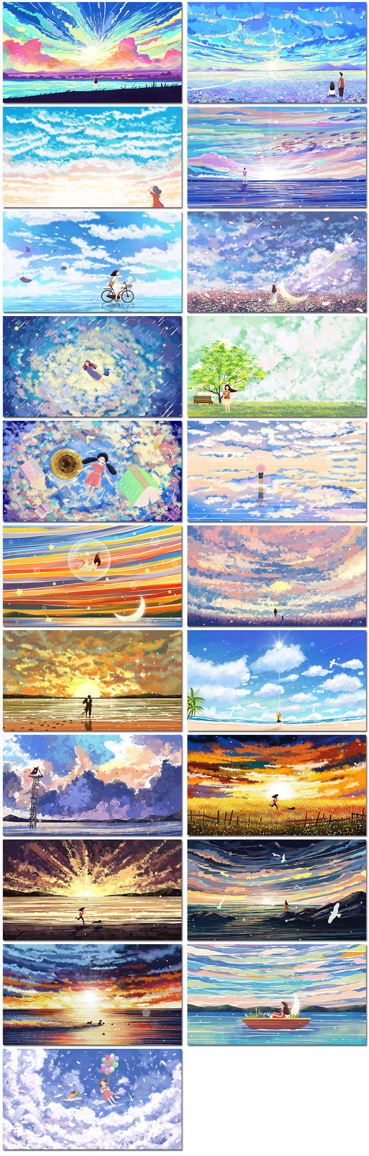 治愈清新天空大气炫彩唯美云朵浪漫海报油画插画海报素材设计模板