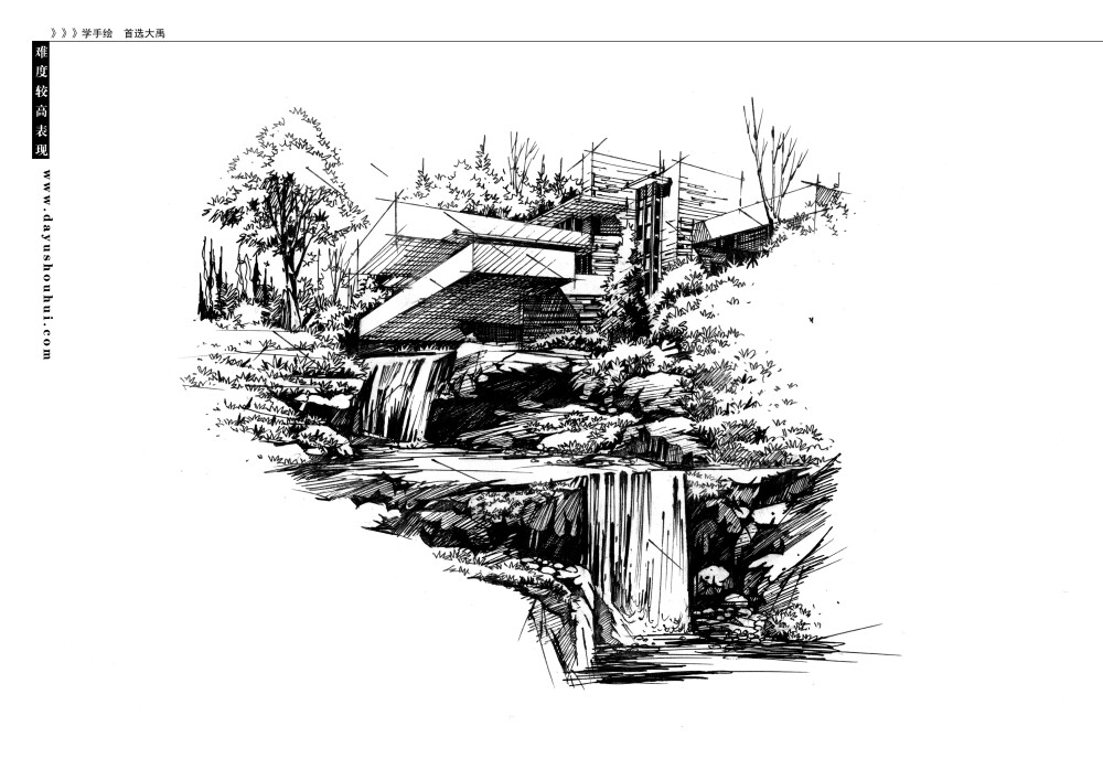 建筑画,手绘图片,手绘效果图,马克笔上色,建筑设计,室内设计,风景园林