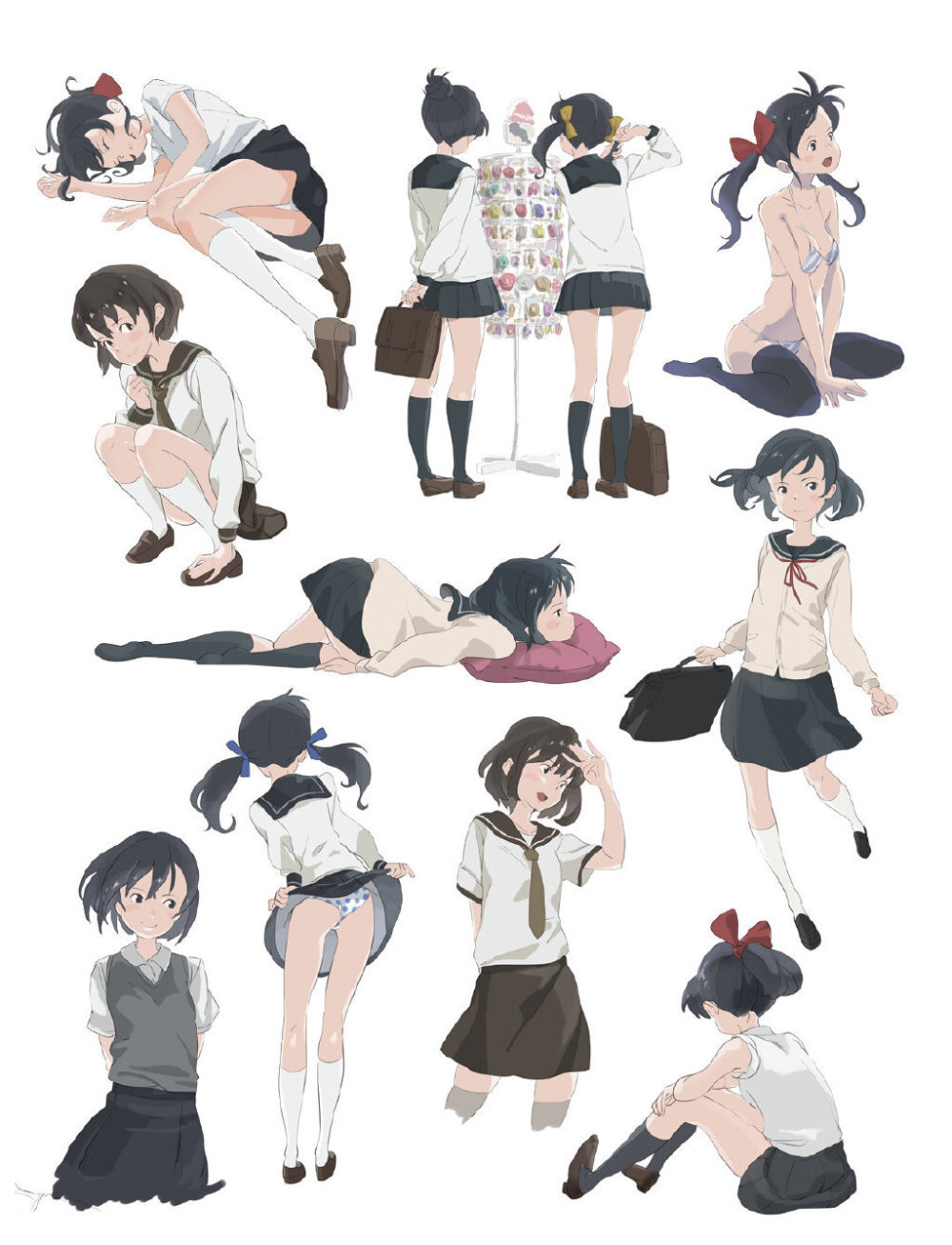 手绘动漫人物动态素材参考-(jk制服)