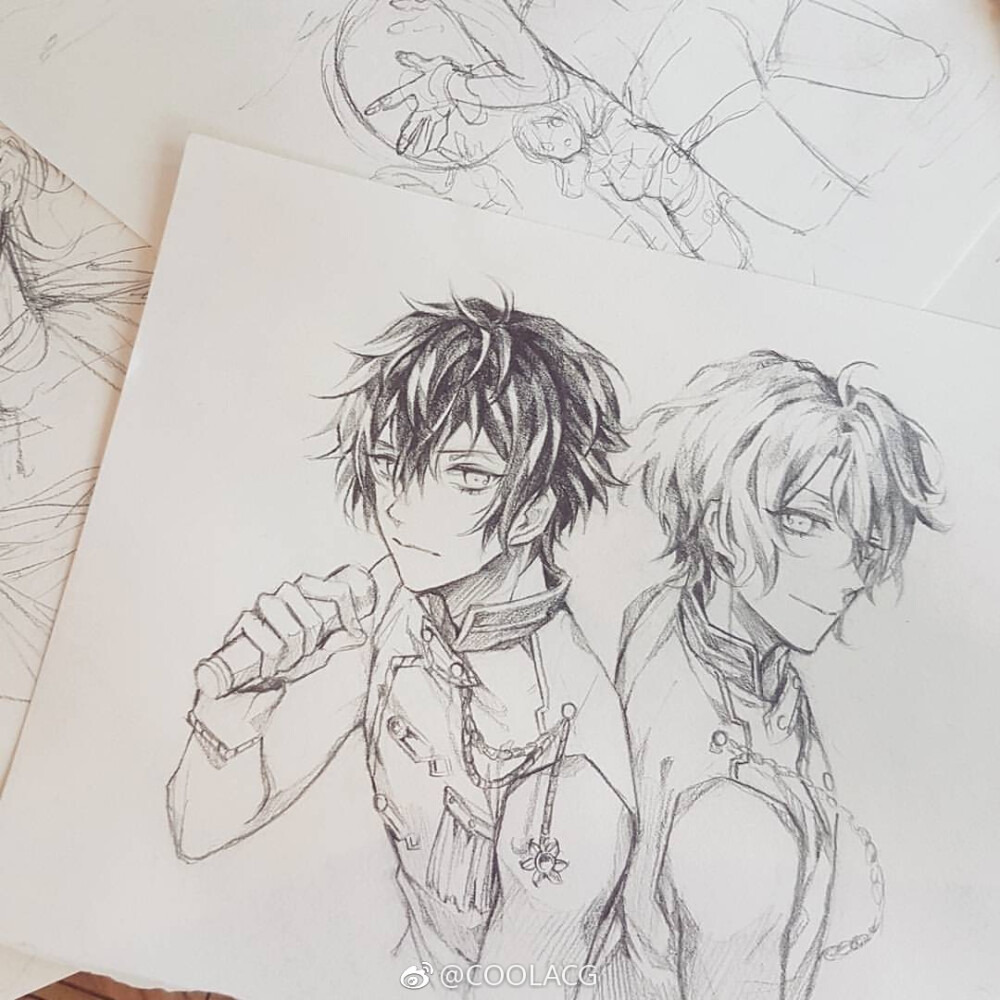 人物黑白动漫素材插画绘画线稿手绘女生男生长发短发转载二次元