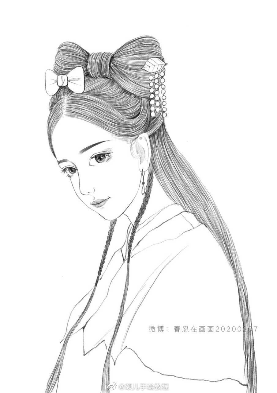 人物黑白动漫素材插画绘画线稿手绘女生男生长发短发转载二次元古风