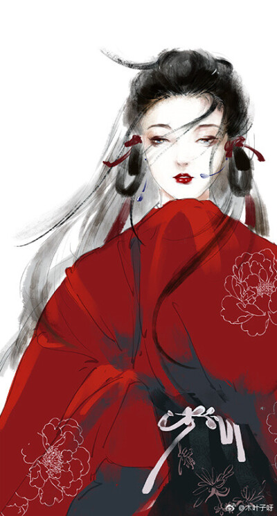 古风 美人 仕女 插画绘画 水彩