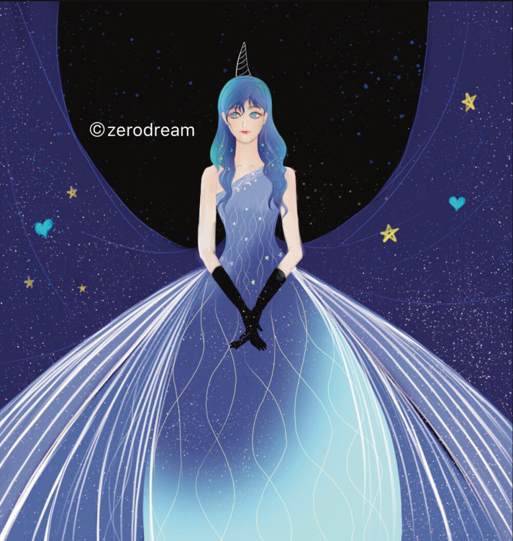 画师:zerodream 画了一个想象中的独角星空女孩发布于 2019/11/22 20