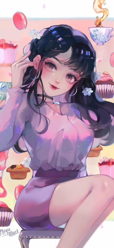 甜美女生手绘美图高清手机壁纸