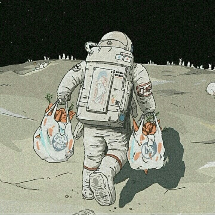 日本插画师:mina kawai 宇航员和兔子