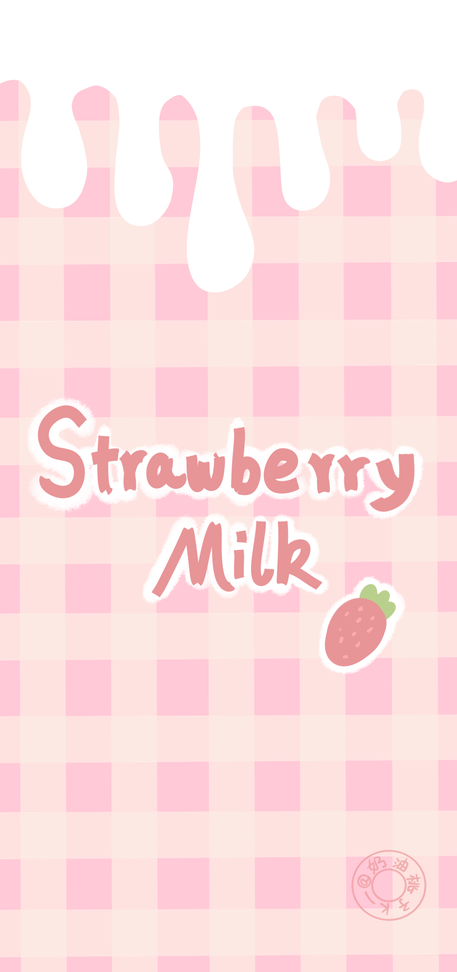 可爱草莓粉色壁纸 cr:奶油桃子k_ #手机壁纸##少女心##插画壁纸##可爱
