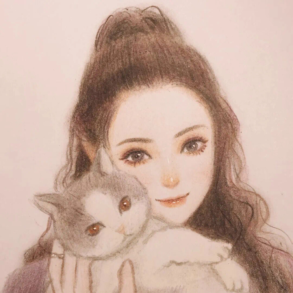 少女与猫#手绘头像#女生头像 cr:陈四节jessie