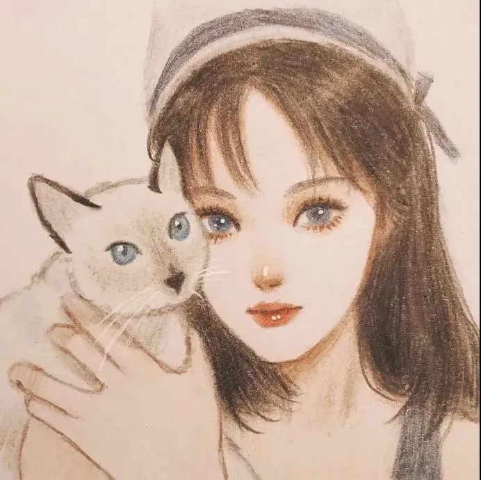 抱猫的小女孩可爱头像
