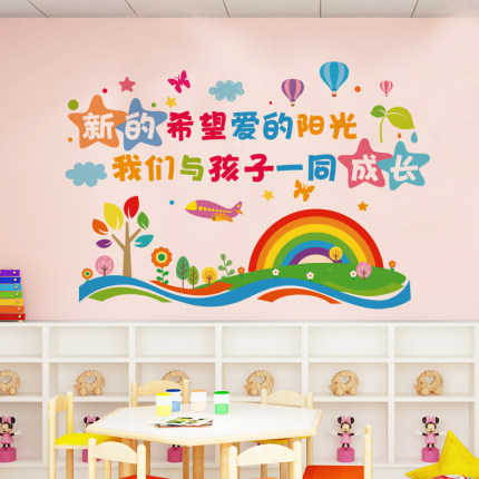 幼儿园早教教室背景墙面环境布置墙贴纸班级装饰卡通环创壁纸自粘