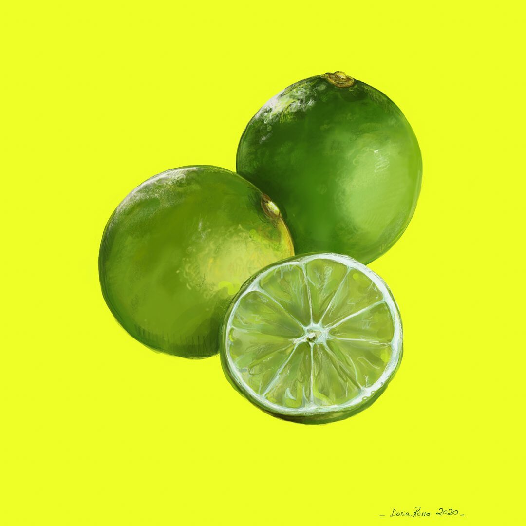 art 手绘水果蔬菜插画黄色橘色橙色绿色柠檬菇娘马卡龙寿司青柠牛油果