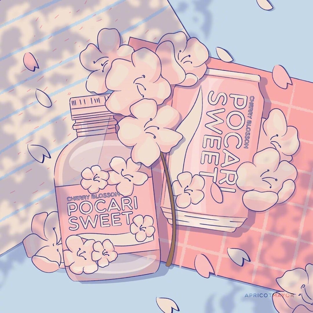 mayor 插画中的樱花与零食头像 封面 背景 樱花 粉色 少女心 ins