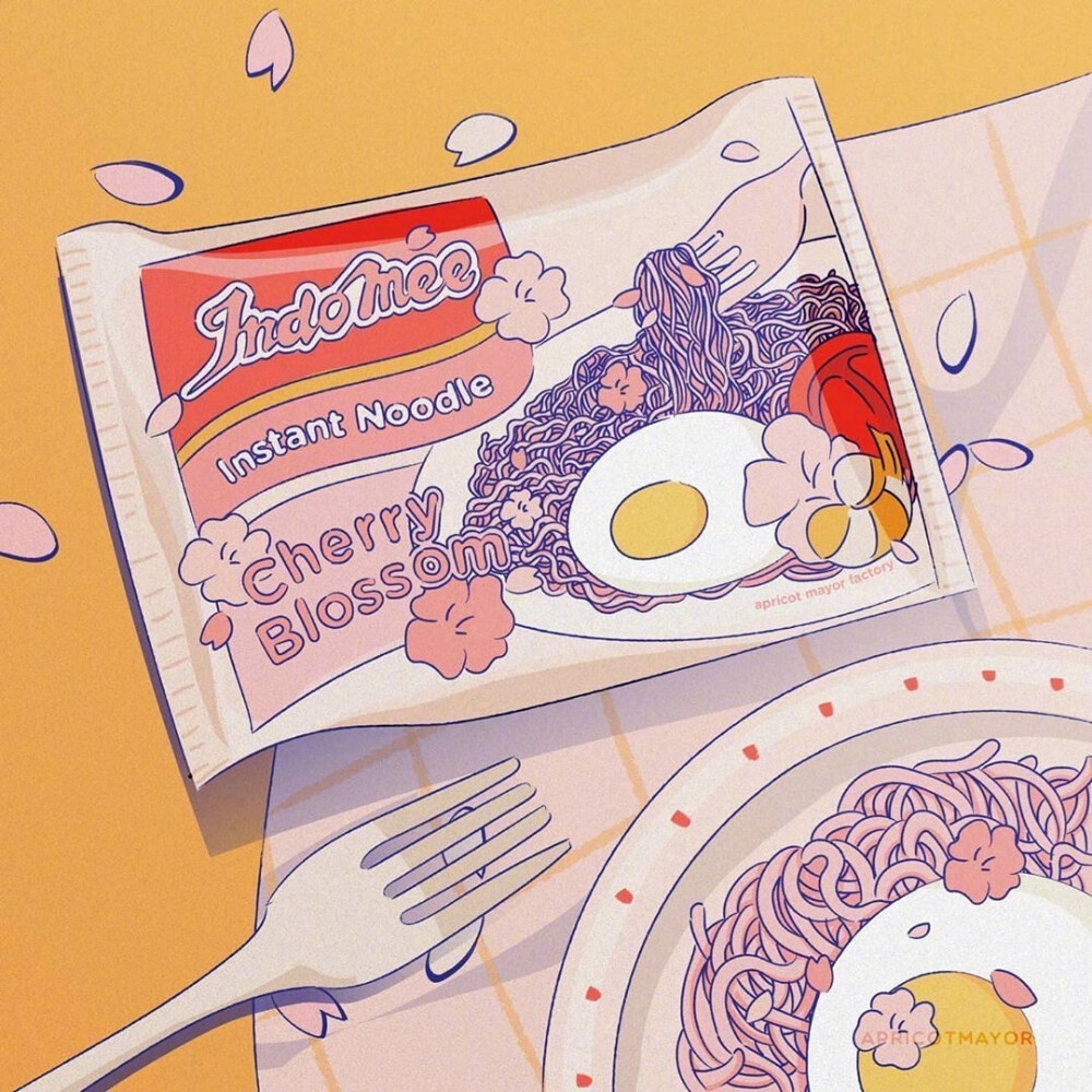 插画师 apricot mayor 插画中的樱花与零食