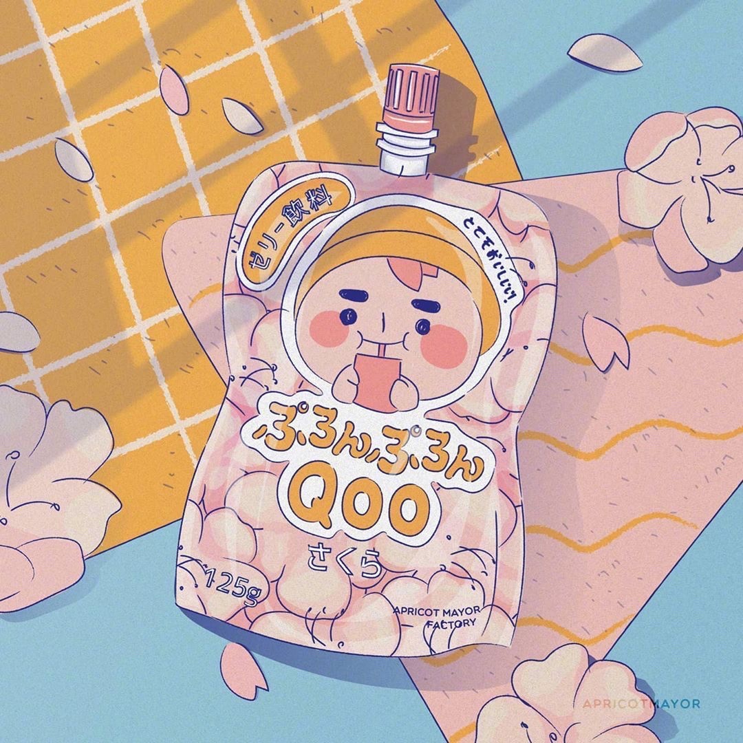 mayor 插画中的樱花与零食头像 封面 背景 樱花 粉色 少女心 ins