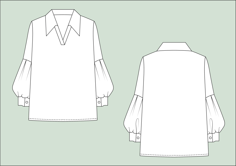 1【服装款式图】折边翻领衬衣小衫
