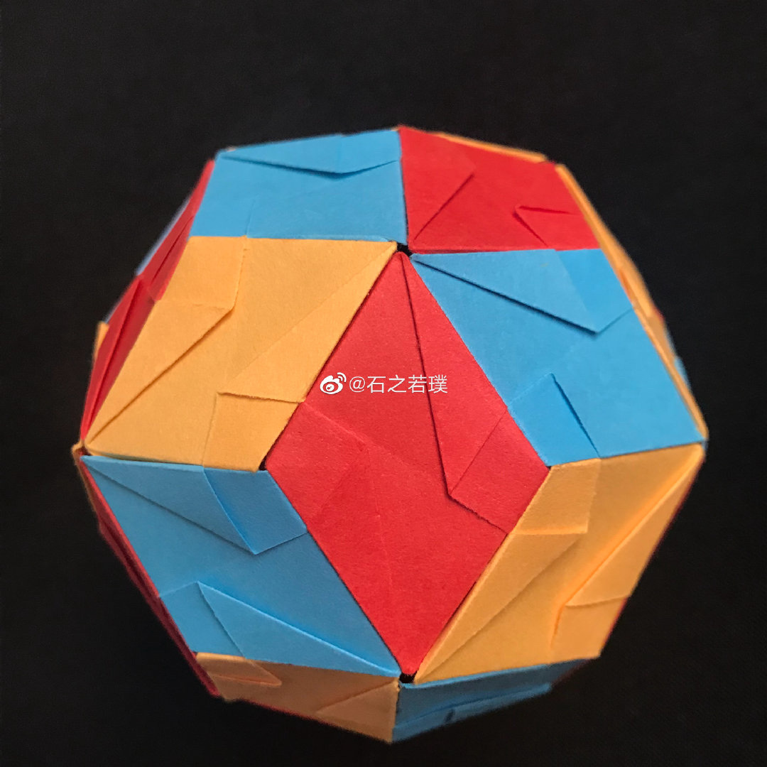 [折纸-手工-花纸球][实践版]一只三原色的"气球"～很轻巧的球壳～可以