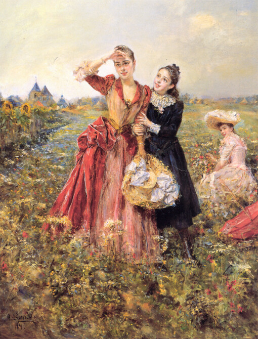picking wildflowers - 爱德华多·莱昂·加里多 - 世界著名画家画作