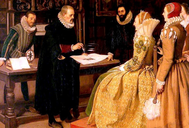 《威廉·吉尔伯特在1598年伊丽莎白一世面前展示磁铁》(英文:william