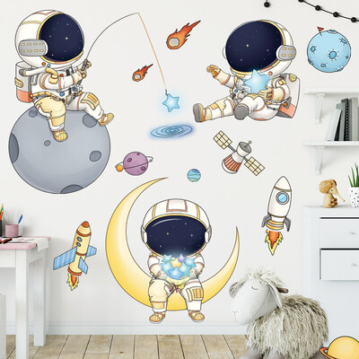 可移除墙贴卡通宇航员天空星空飞船火箭幼儿园儿童房墙壁贴纸装饰